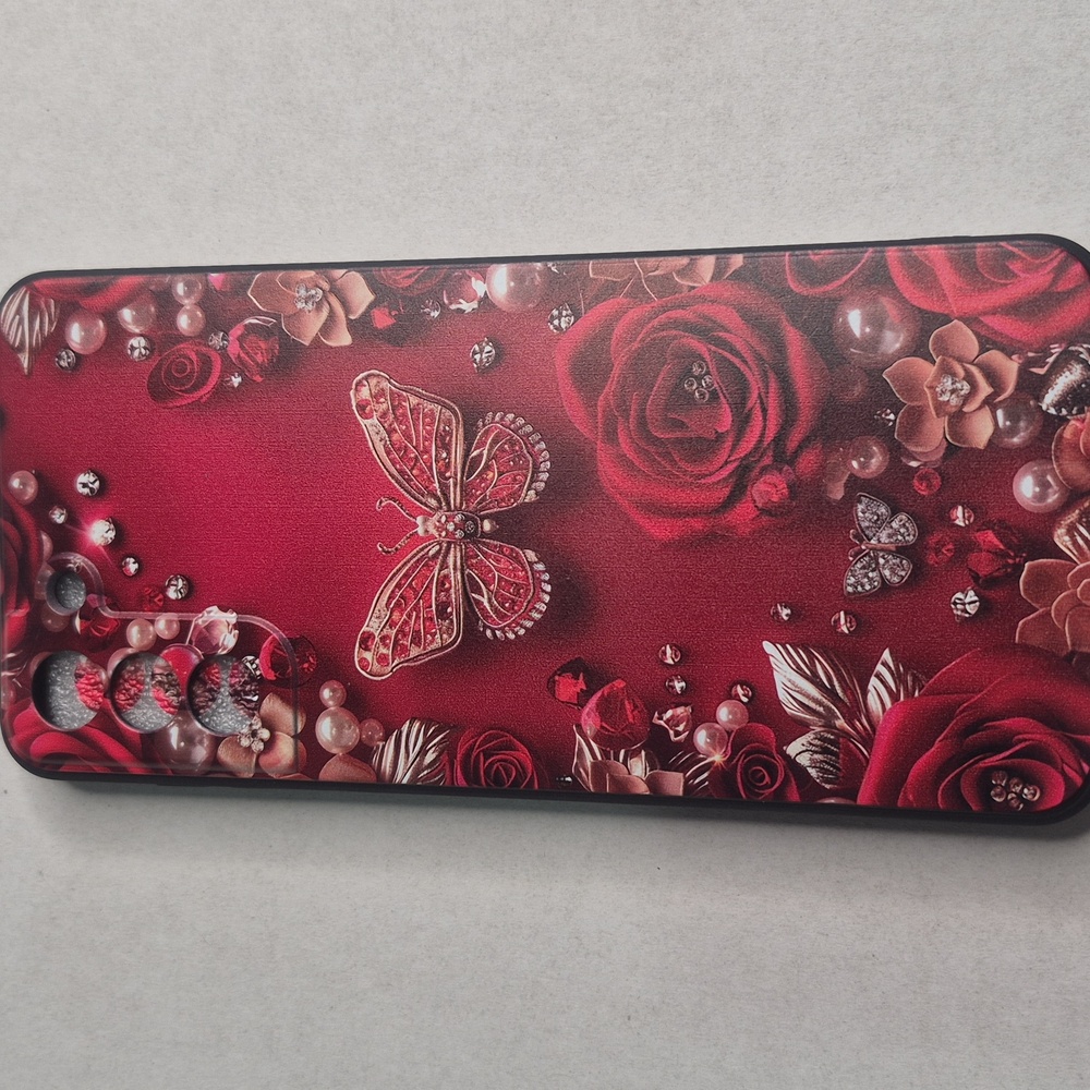 Elegant Red Floral Butterfly Phone Case For S21 FE